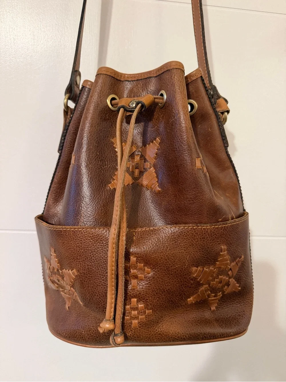 Patricia Nash Vintage-Inspired Brown Leather Drawstring Shoulder Bag